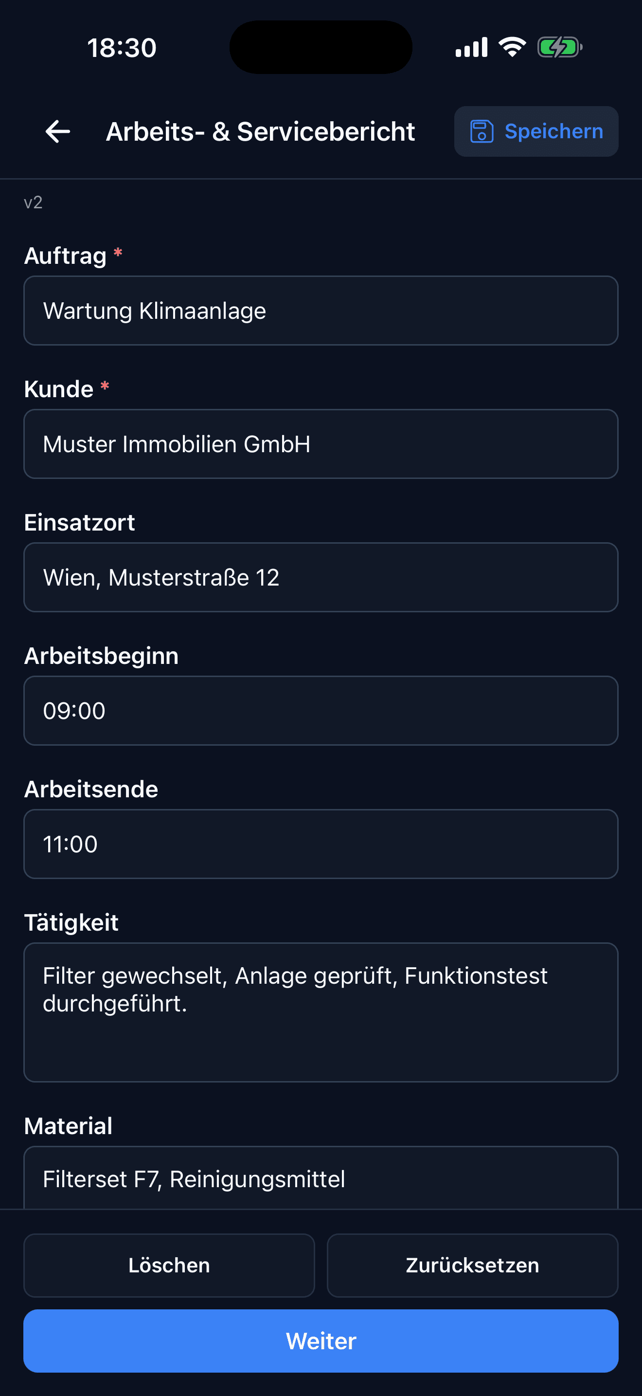 Work and service report in the WorkLogx app