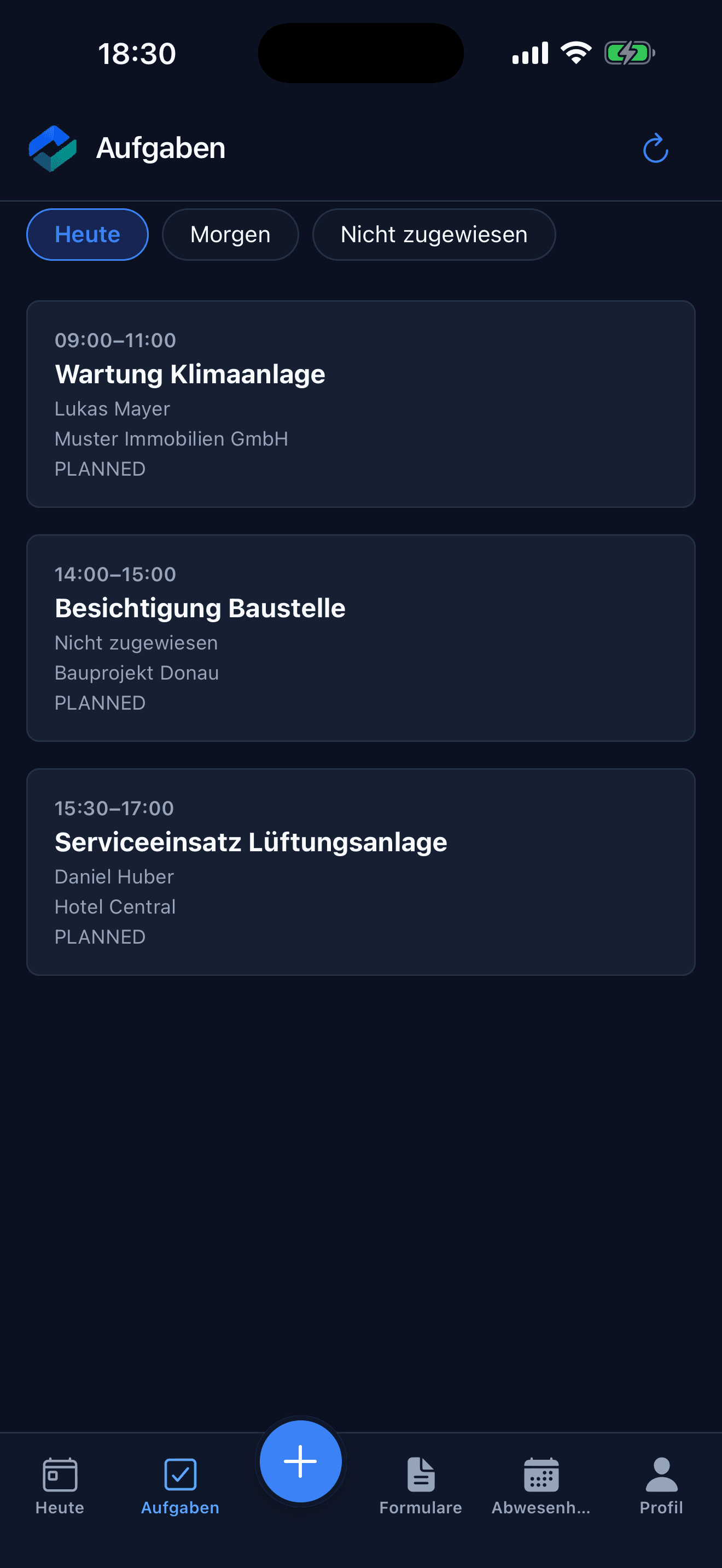 WorkLogx mobile task list